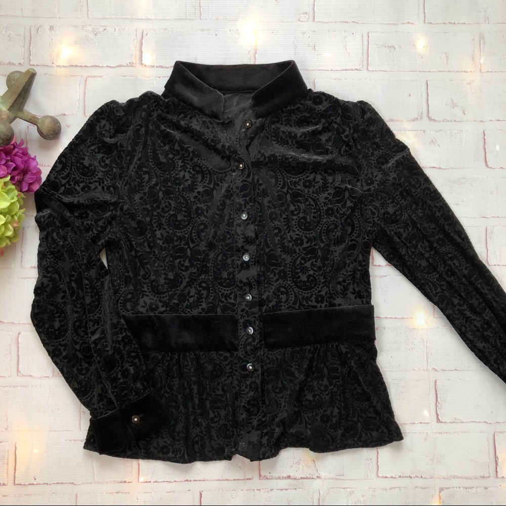 Black Crushed Velvet Burn Out Blouse
